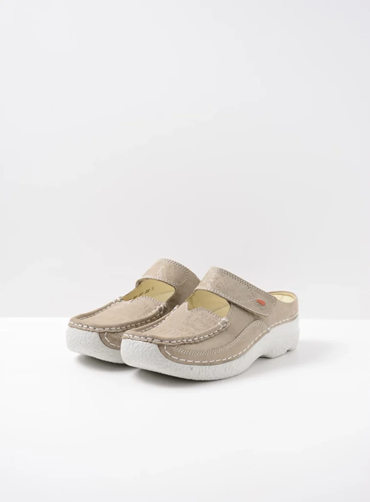 Wolky Slippers 06227 Roll Slipper 14157 taupe letter nubuck